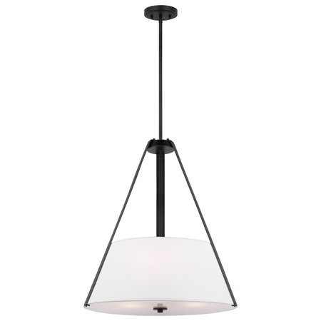 NUVO Brewster 3-Light Pendant, Black, Faux Leather Wrapped Straps, White Textile Shade 60/7696